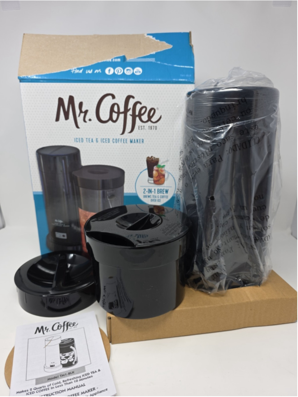 Mr. Coffee TM1 READ NO PITCHER Iced Tea & Iced Coffee Maker 2 Qt Black Base